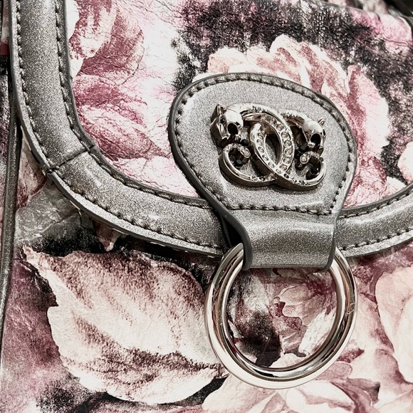 Sharif 1827 Pink/Silver Floral Shoulder Bag With Detachable Mirrored Pouch NWOT - Picture 8 of 14